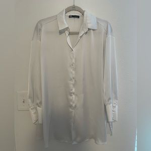 Zara oversized button-up satin shirt